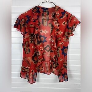 Chaps Denim Red Patterned Women's Top